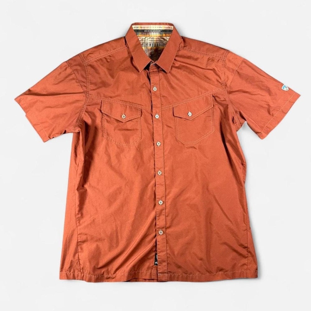 Kuhl Rust Orange Utility Hiking Short Sleeve Button Up Sz L Outdoor Lightweight